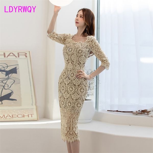 

dress autumn and winter women's temperament socialite slim lace bag hip lace office lady polyester 210603, Black;gray