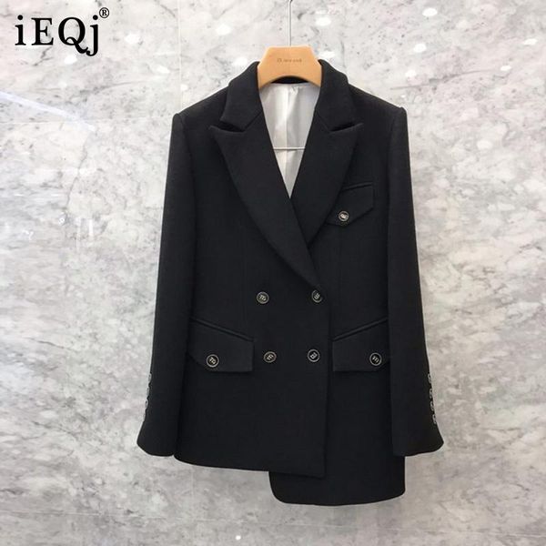 

women's suits & blazers ieqj women black elegant double-breasted irregular woolen blazer lapel long sleeve loose jacket fashion autumn, White;black