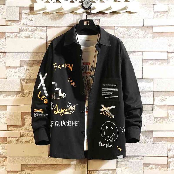 

casual brand men's loose hip hop streetwear black shirts long sleeves spring autumn plus overasian size -5xl 210809, White;black
