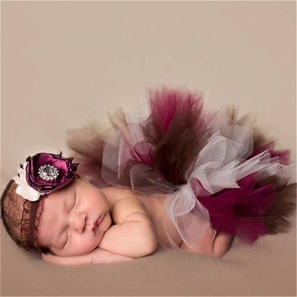 

hair accessories born baby outfits pography handmade lovely costume tutu skirt with flower headband po props outfit shoot, Slivery;white