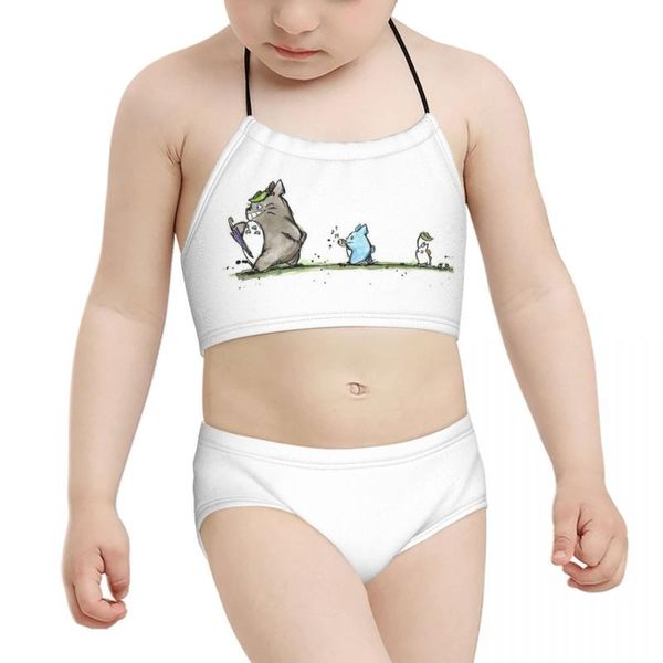 

women's swimwear kawaii anime kids swimsuit for girl children print totoro lovely cat (17) biquini 2021 wholesale brand baby swimming s, White;black