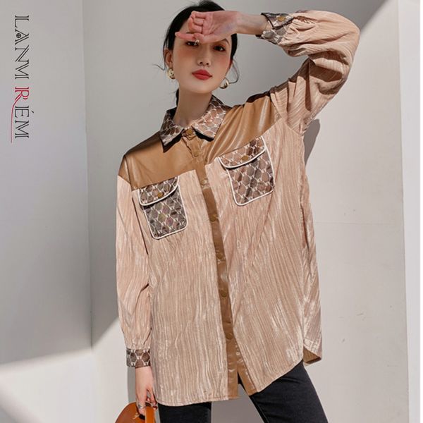 

polo collar blouse long sleeve brown shirt office ladies large size casual single-breasted women blouses 2d1304 210507, White