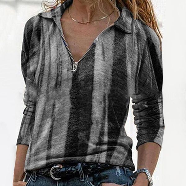 

women's blouses & shirts women vintage zipper blouse tie-dye print plus size tee long sleeves autumn casual blusas mujer de moda 2021, White