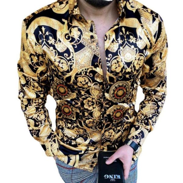 

plus size mens casual vintage shirt long sleeve hawaiian shirts printed pattern clothes cardigan commute blouse, White;black