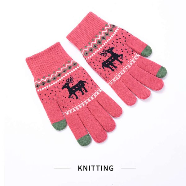 

gloves women' thickened warm autumn and winter version lovely deer knitted jacquard wear-resistant versatile, Blue;gray