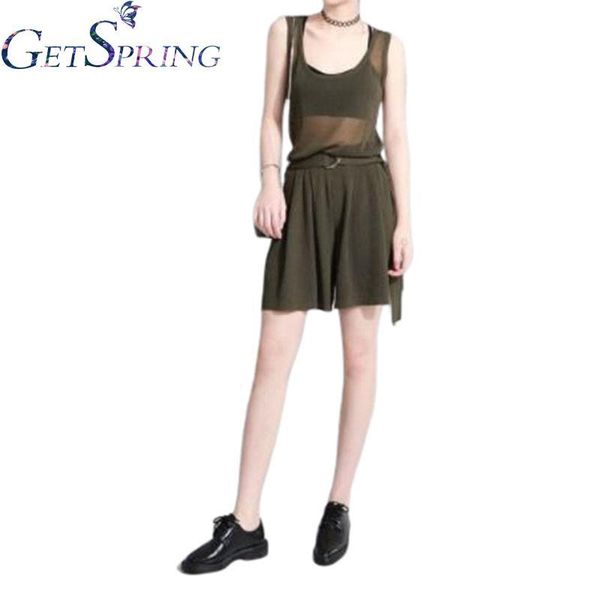

women vest set knitted shorts summer cool transparent 2piece one army green s size 210430, White