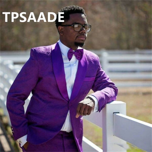 

men's suits & blazers latest purple pattern on the man lapel shawl one button tuxedo wedding attire two parts jacket l6ji, White;black