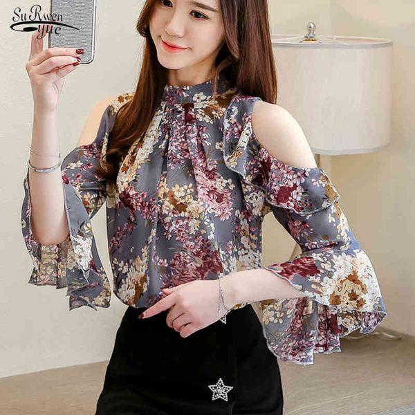 

womens blouses and short sleeve butterfly o-neck women clothing elegant female floral blusas mujer 5388 50 210508, White