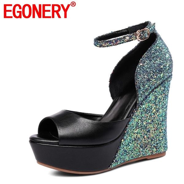 

fashion colorful bling sandals super high wedges cover heel platform fish mouth round toe casual women dress shoes, Black
