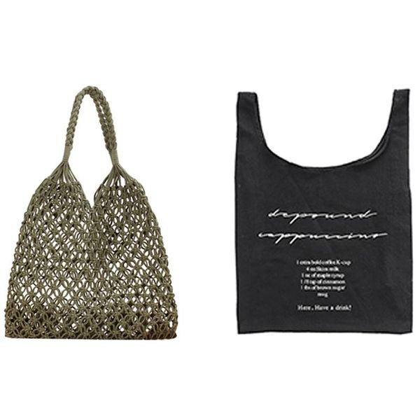 

handbag fishing net woven bag holiday beach green with ins hand carry letter vest canvas cotton black evening bags