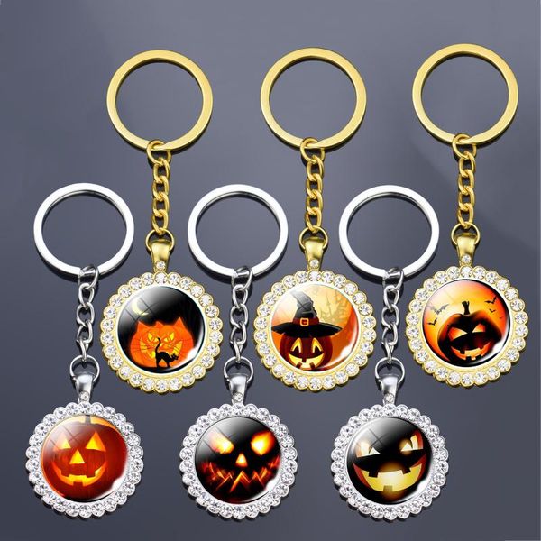 

keychains charms crystal keychain for women men halloween jewelry anime pumpkin po glass cabochon llavero llaveros wholesale dropship, Silver