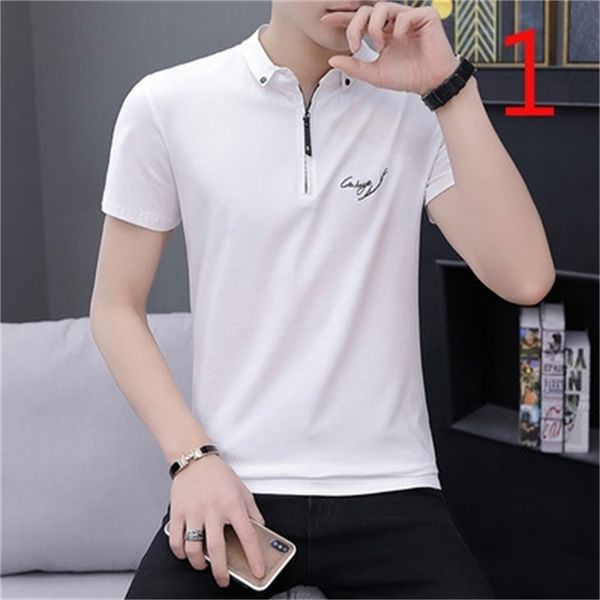 

t-shirt korean trend lapel half-sleeve slim 210420, White;black