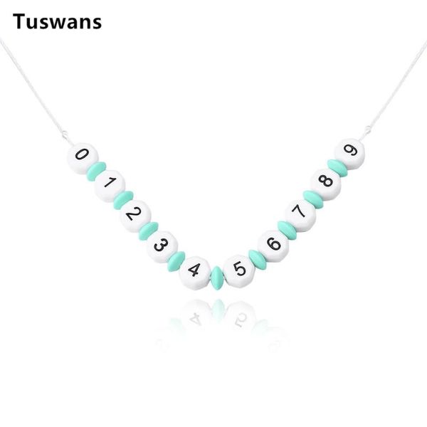 

pendant necklaces mom nursing necklace chew teething grade number beads silicone letter bead necklace(tssn012), Silver