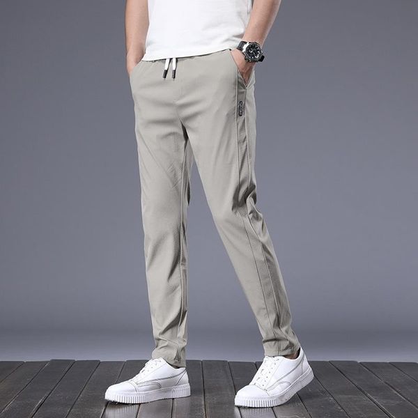 

classic style spring summer thin casual pants tencel fabric business straight stretch trousers male brand light grey khaki navy men's, Black