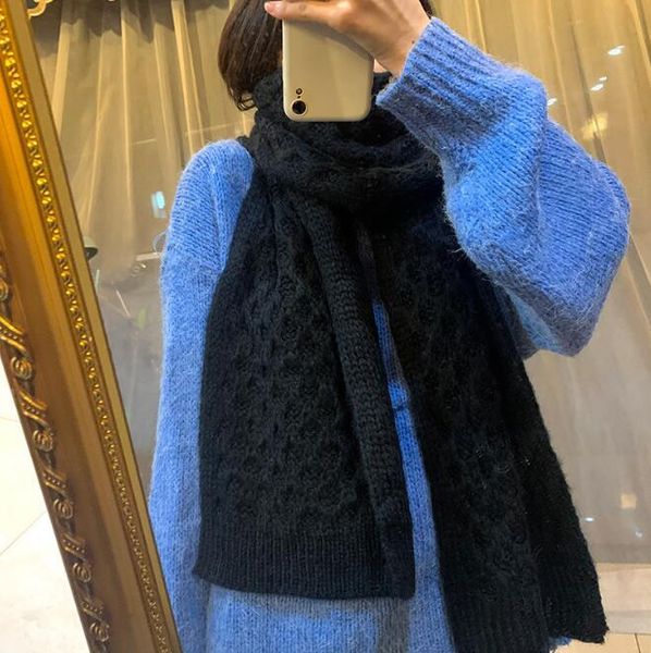 

scarves winter scarf thicken lovely young knitting wool cotton blend bib, Blue;gray