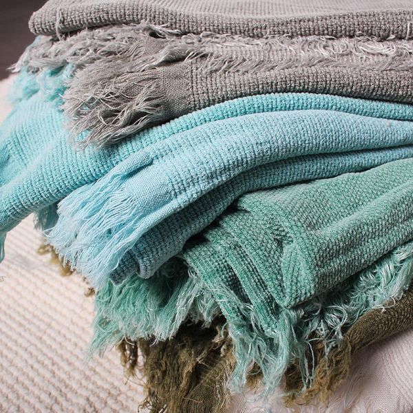 

blankets nordic morandi solid color sofa blanket four seasons thin cotton air conditioning ins leisure shawl with tassel