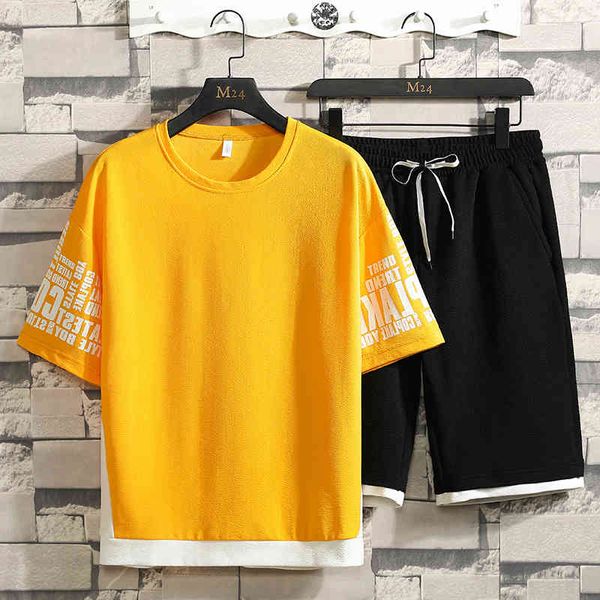 

men's tracksuits sets summer short sleeve t-shirt shorts printed casual korean version fashion sportwear men clothing suit pfhz, Gray