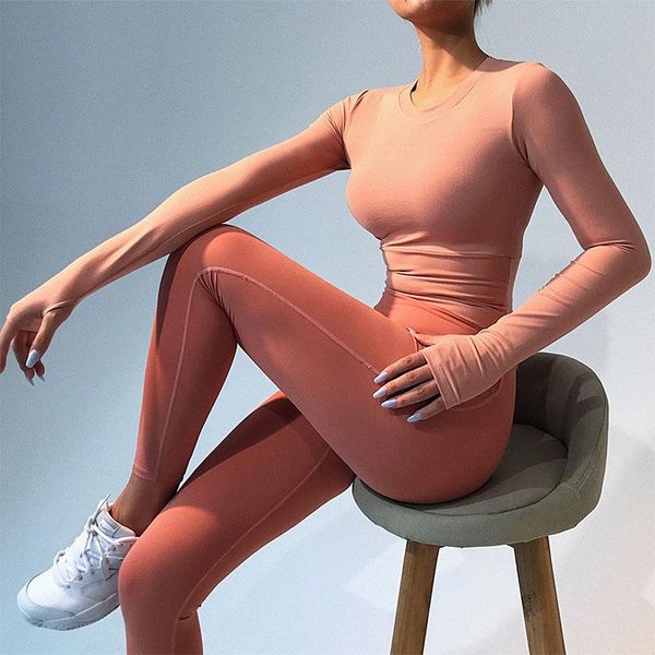 

yoga outfits salspor gym sports shirts women fitness push up long sleeve with pads thumb holes clothes workout slim fit athletics top, White;red