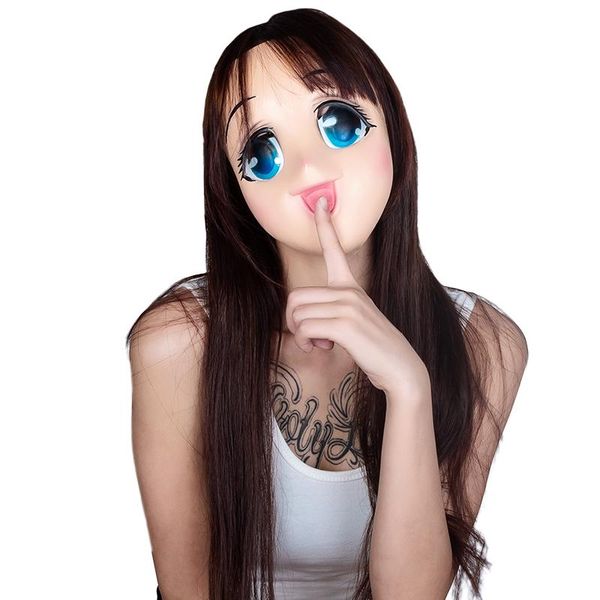 Maschere per feste (KL001) Mezza Capo Handmade Femmina / Girl Latex Giapponese Anime Cartoon Personaggio dei cartoni animati Cosplay Silicone Kigurumi Mask Big Eyes