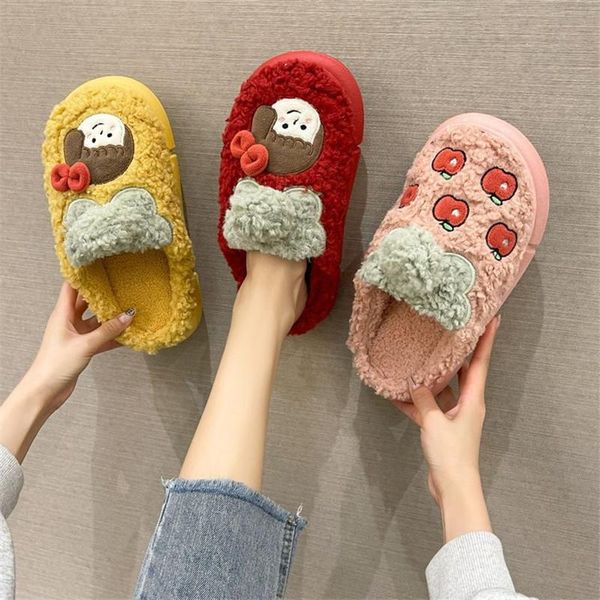 

slippers women home cotton hairy warm short plush slides indoor bedroom cartoon floor shoes ladies memory foam non-slip, Black