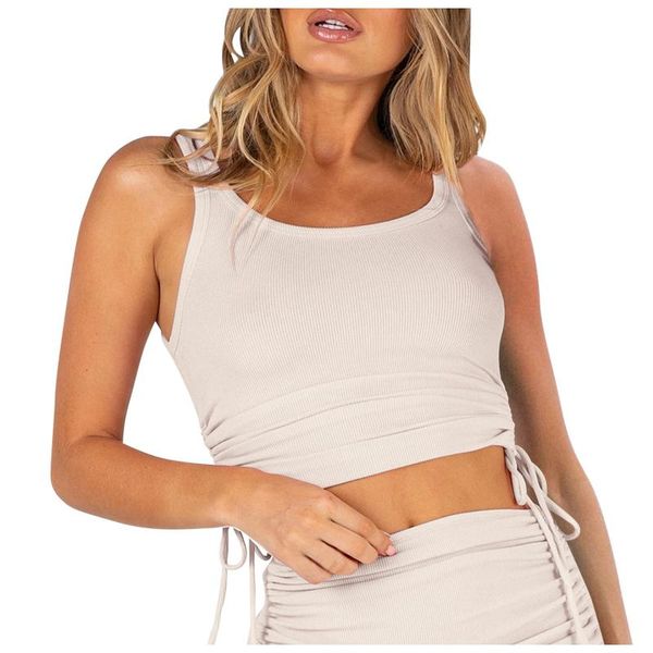 

sagace t shirt women cute crop sleeveless drawstring ruched t-shirts slim vest y2k streetwear t-shirt woman 2021 women's, White