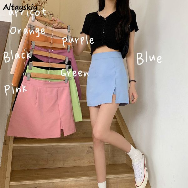 

skirts women summer side-slit candy color all-match korean style stylish bodycon for girls mini a-line daily chic womens pz32, Black