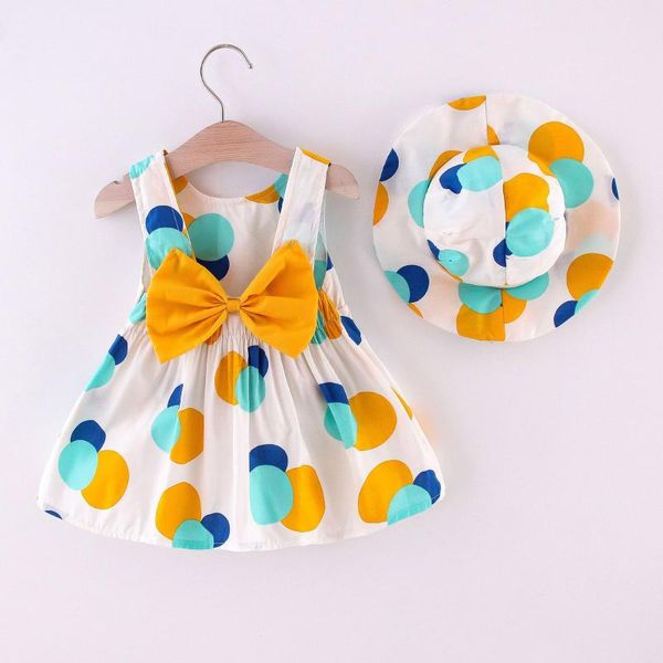 

summer baby girl clothes party clothing for toddler kids girls sleeveless polka dot print princess dress hat outfits girl's dresses, Red;yellow