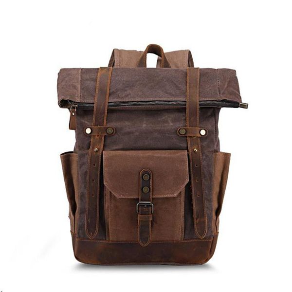 

backpack vintage style men's oil wax waterptoof canvas retro bags large capacity travelling backpaks