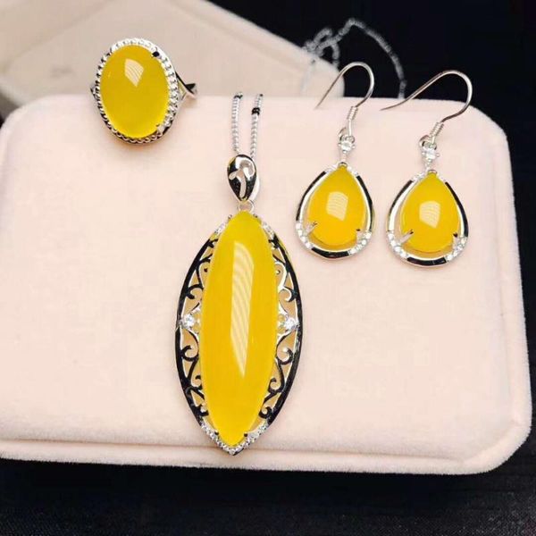 

bracelet, earrings & necklace c54#925 silver inlaid natural chalcedony set, the jade face is clean and translucent, Black