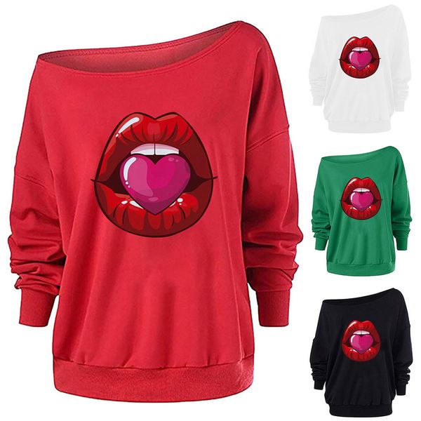 

female tshirt lips sleeve plus size women's t-shirts, White