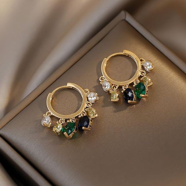 

hoop & huggie cute small korean fashion gold plated buckle circle earrings for women exquisite crystal drops vintage jewelry, Golden;silver