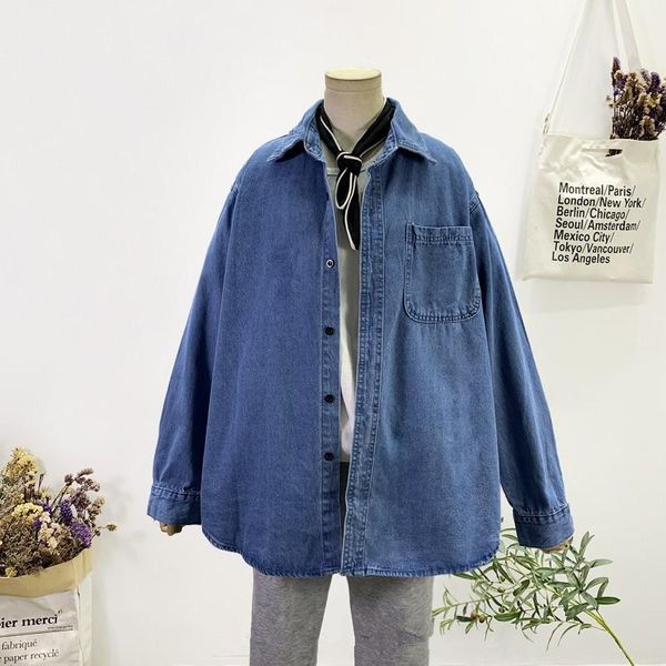 

women's jackets spring autumn vintage washed blue jeans jacket female loose oversized single-breasted long sleeve denim coat casual str, Black;brown