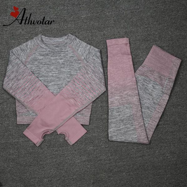 

yoga outfit athvotar 2 piece set women gradient breathable push up leggings long sleeve crop fitness gym suits