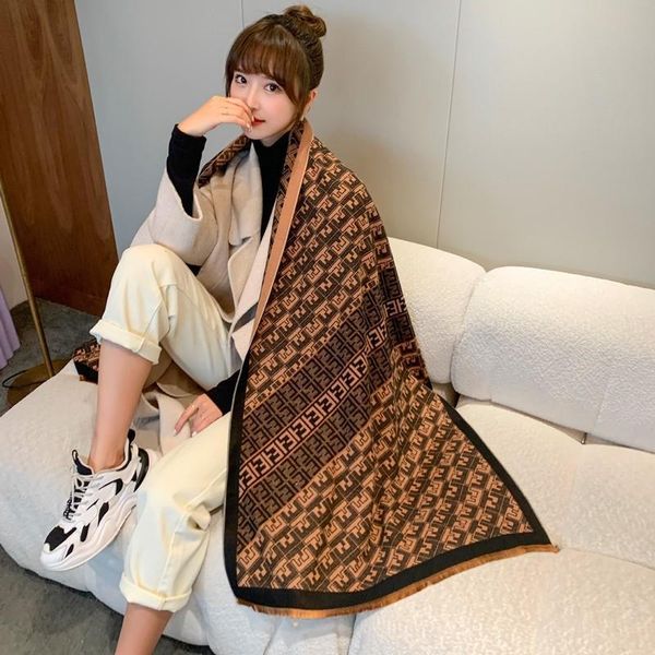 

autumn and winter new letter imitation cashmere scarf women's fashion korean warm thickened air conditioning shawl, Blue;gray
