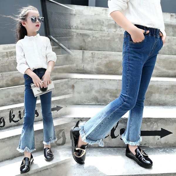 

children's pants 2021 girls korean version of spring middle-aged slim denim flared trousers jeans, Blue