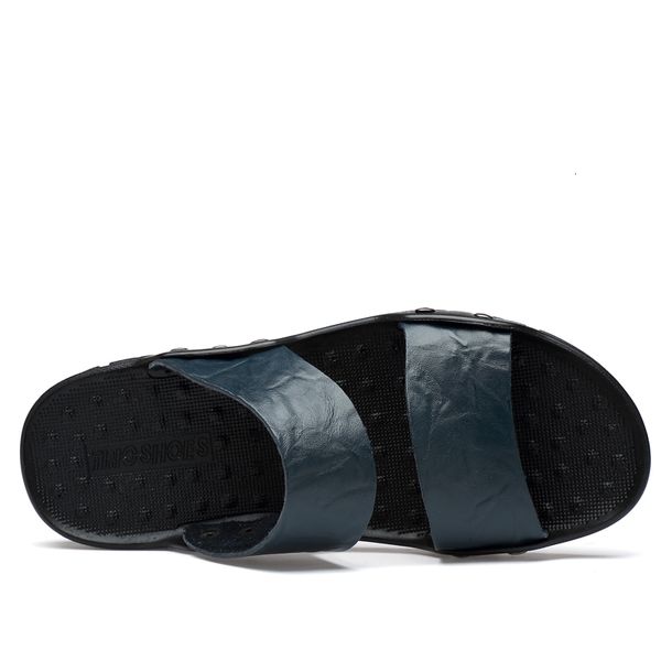 

slippers merkmak casual men leather slipper summer flip flops beach non-slip shoes sandalias zapatos big size 49 twhb, Black