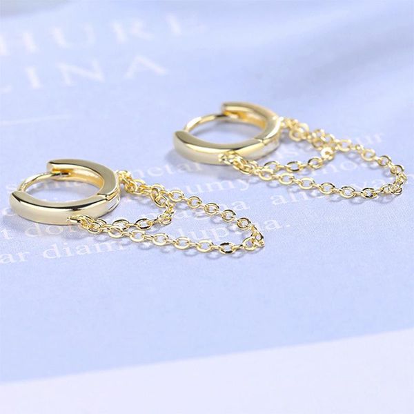 

hoop & huggie fashion simple lovely earrings with chain tassel small tiny huggies charming earring piercing for women gifts, Golden;silver