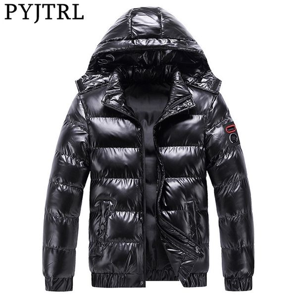

pyjtrl bright leather winter men's jacket casual parka outwear 210913, Black