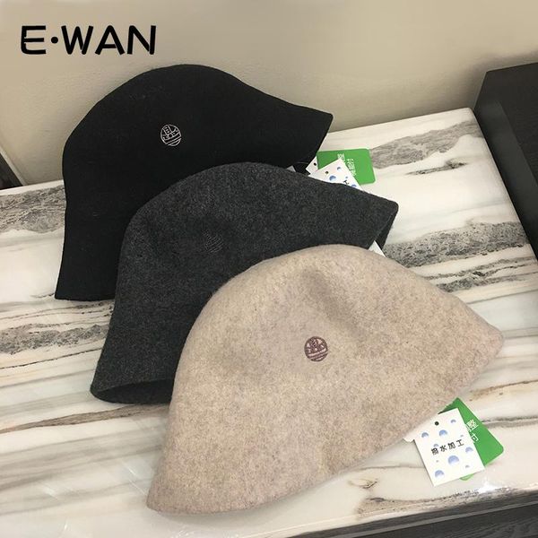 

wide brim hats autumn and winter style japanese embroidery women's bucket hat warm cotton fisherman female painter, Blue;gray