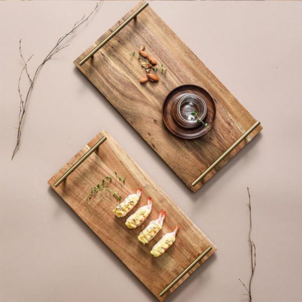 

kitchen storage & organization simple solid wood rectangular dinner plate fruit snack dessert acacia tray with handle household cafe su