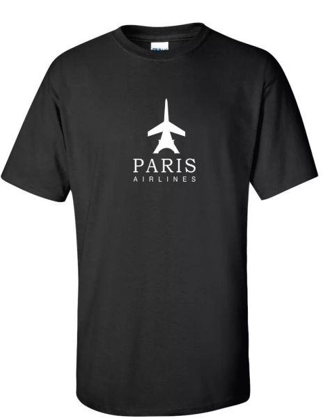 

paris airlines white logo french aviation black cotton t-shirt, White;black