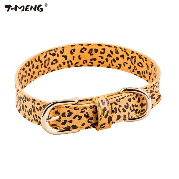 

dog collars & leashes real leather collar for small medium large dogs leopard printing soft adjustable necklace pet products su