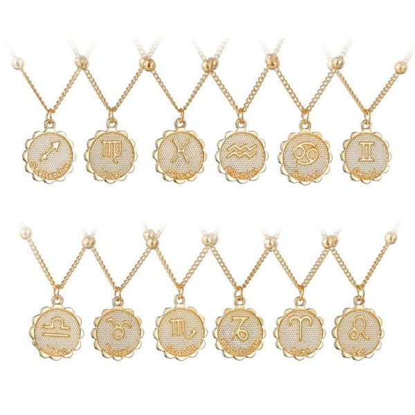 

pendant necklaces female elegant star zodiac sign 12 constellation pendants charm gold chain choker for women jewelry dropship, Silver