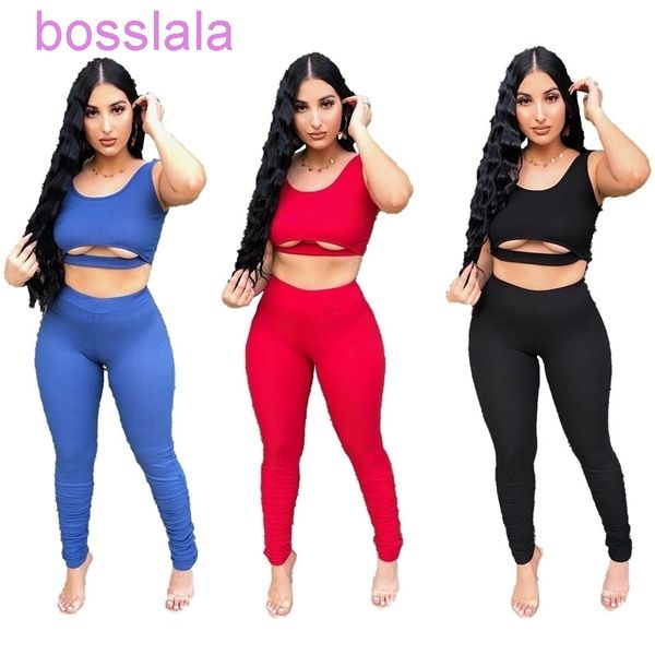 Senhoras Tracksuits Roupas de Designer 2022 Calças de duas peças Conjunto sem mangas oca out tops e legging outfits