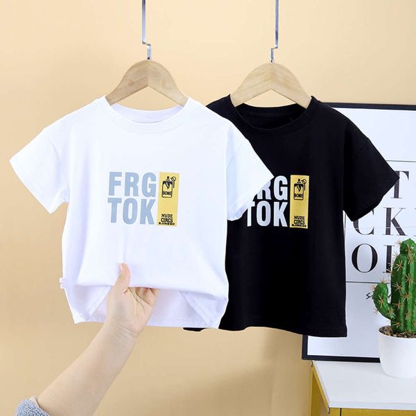 

t-shirt boys' summer cotton breathable sweat absorbing foreign style boys' and girls' loose summer children's wear top, White;black