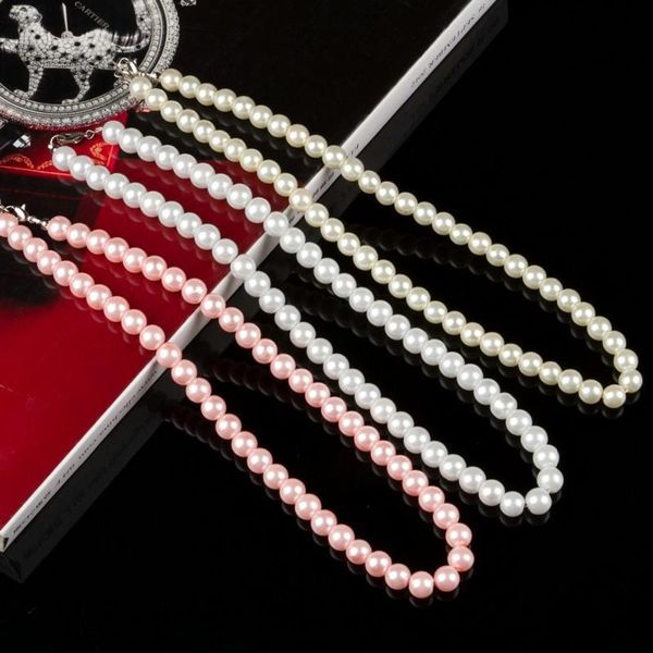 

chokers fashion female short pearl necklace 8mm beaded neck clavicle chain choker statement boho gothic jewelry for women, Golden;silver