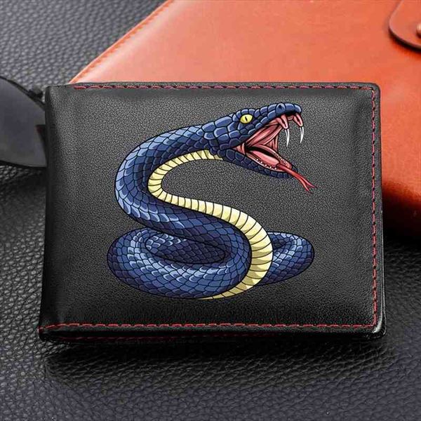 

snake designer mens leather short bifold wallet slim card holder slot casual billfold coin purse fashion small, Red;black