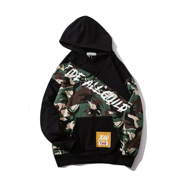 

men's hoodies & sweatshirts hip hop camouflage color matching pullover casual hoodie sweatshirt fashion printing street clothing men 6p, Black