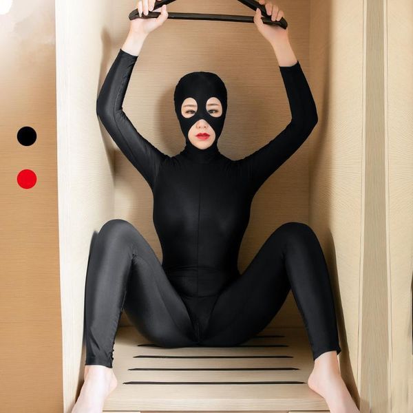 

women's jumpsuits & rompers open crotch bodysuit shiny smooth high elasticity plus size masked full coat zentai tights bodystocking, Black;white