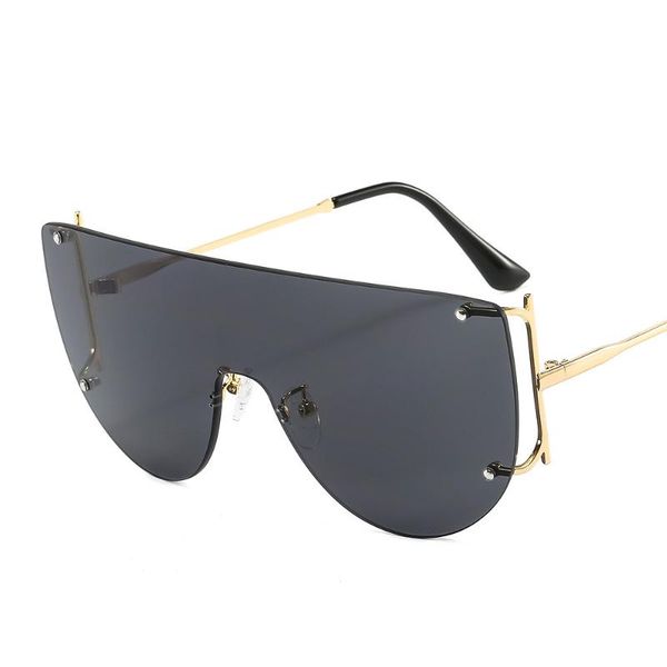 

metal frameless one piece sunglasses large frame versatile driving fashion frames, Black